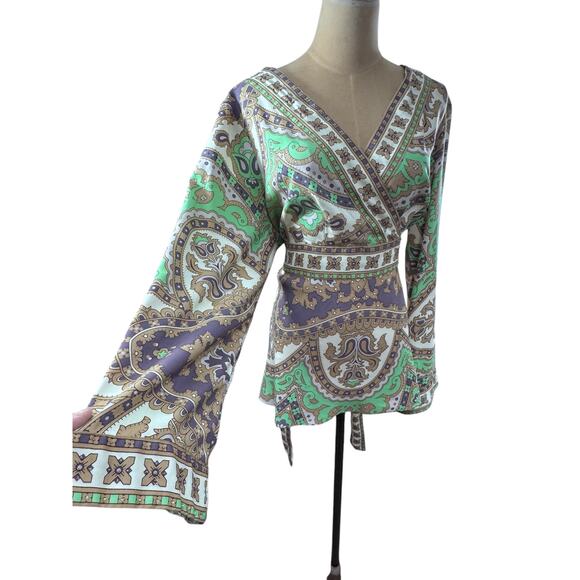 "LANE BRYANT" Stunning Beaded Criss Cross Belted SZ 14/16 Flare Sleeves Gypsy - Picture 2 of 12